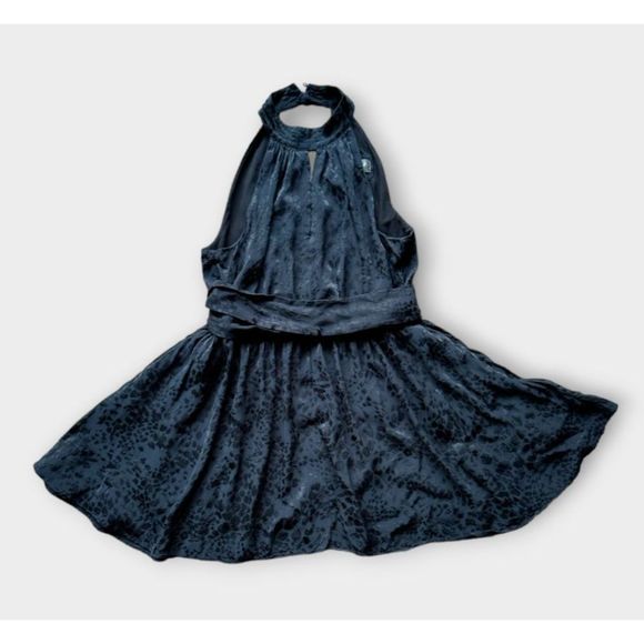 By Anthropologie Halter Neck Mini Dress Black Leopard Print 1X - Picture 12 of 12